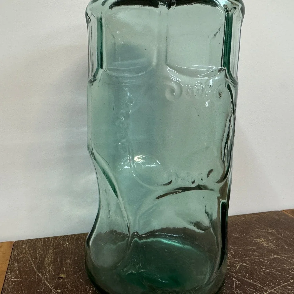 Vintage Aqua Green Glass‎ Storage Jar with Metal Lid Tall Kitchen Decor